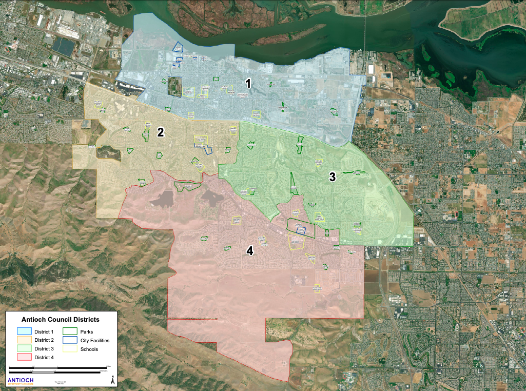 The final Redistricting Map has been adopted on April 12, 2022. Image shows Council Districts 1, 2, 3, and 4)